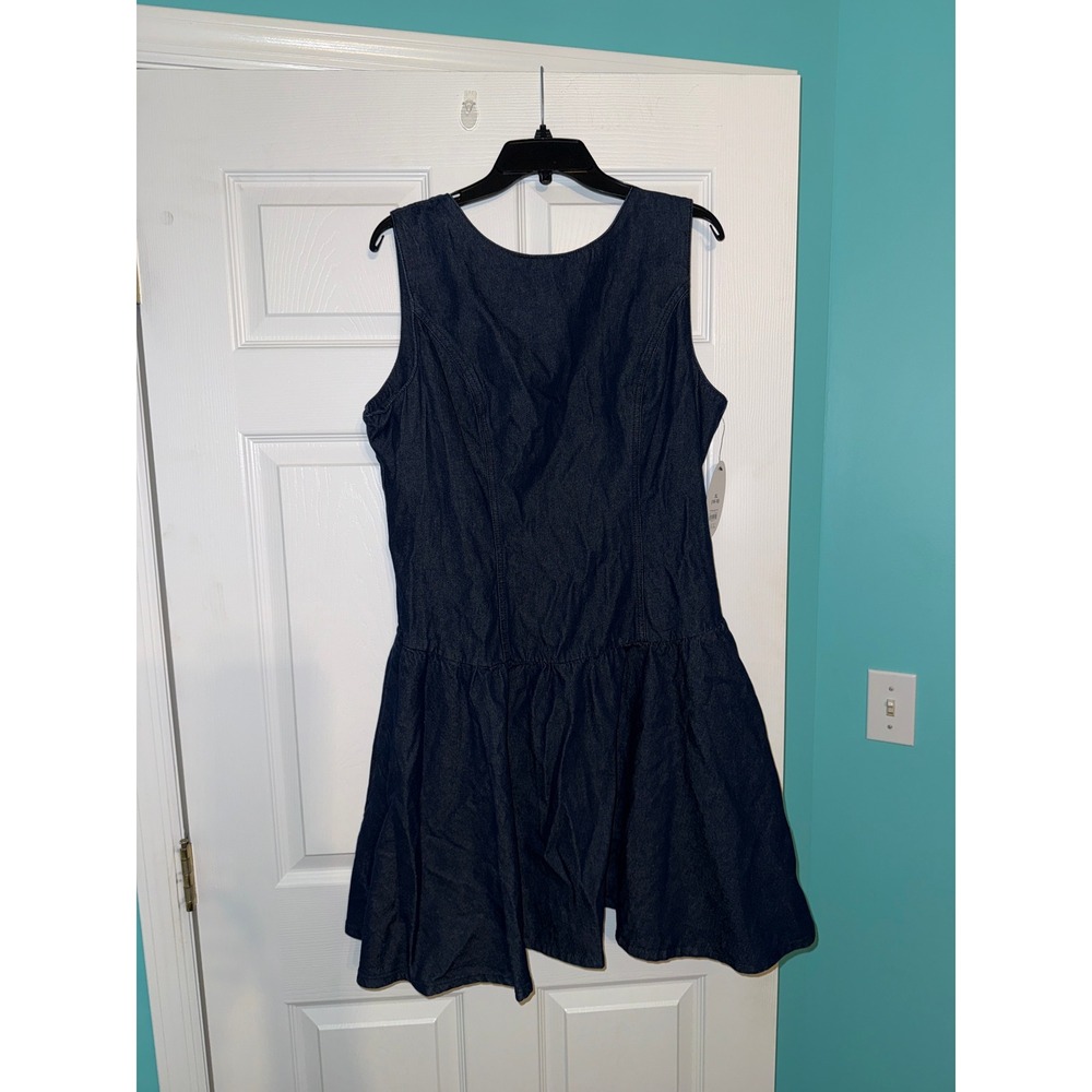 Scoop Women Dark Wash Denim Drop Waist Boat Neck‎ Mini Dress XL 16-18 NWT